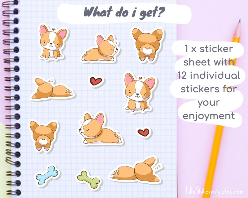 Kawaii stickers kawaii corgi stickers journal stickers Corgi sticker sheet Cute stickers pack Cute Corgi stickers Kawaii sticker sheet