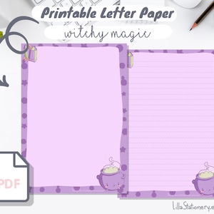 Papel de carta imprimible, papelería de cartas imprimible, papelería imprimible linda, imprimible kawaii, papel de carta imprimible, Bruja, Magia