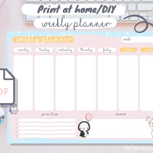 Weekly planner printable cute penguin, Cute weekly planner, Kawaii weekly planner, cute Frog, Weekly planner printable, PDF, digital planner
