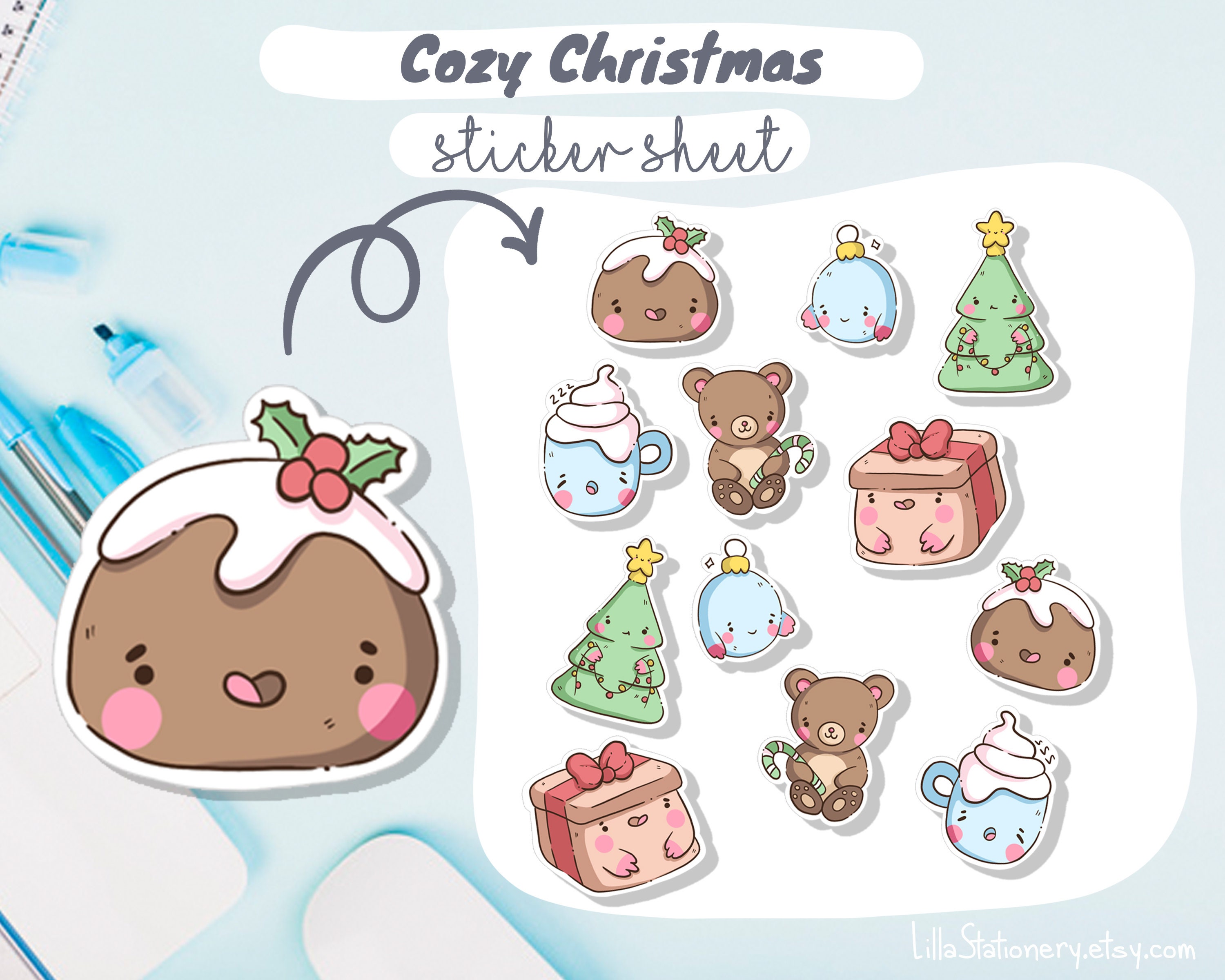 Christmas sticker sheet kawaii sticker pack sticker sheet Etsy