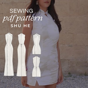 ShuHe Sewing Pattern PDF |  Qipao Chinese Dress Pattern | Mandarin Collar Fitted Dress | Sizes 32-50 | Instant Download | A4 & Full Size