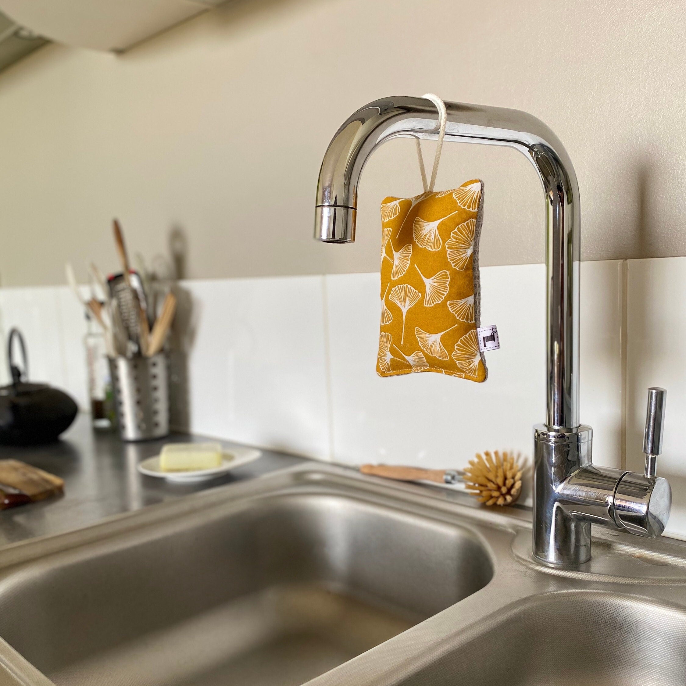 Éponge Lavable en Coton Gingko Jaune