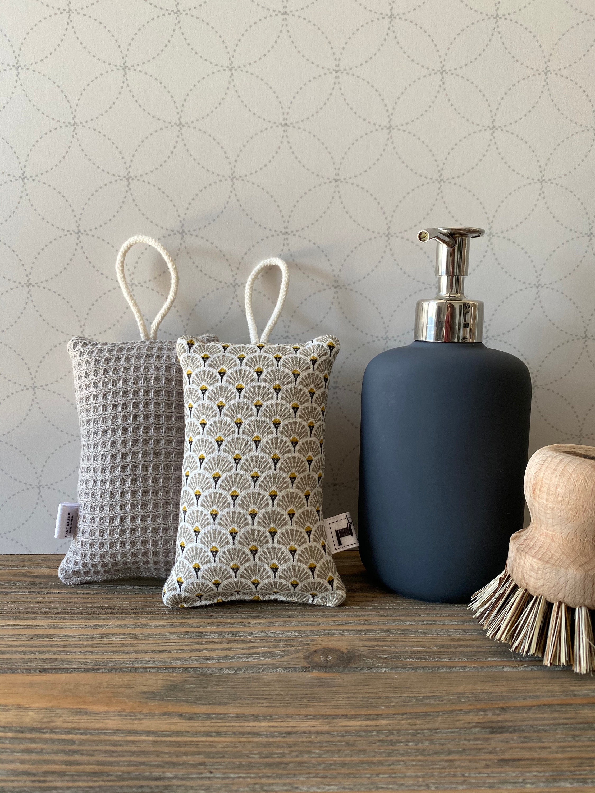 Éponge Lavable en Coton Éventail Beige et Or