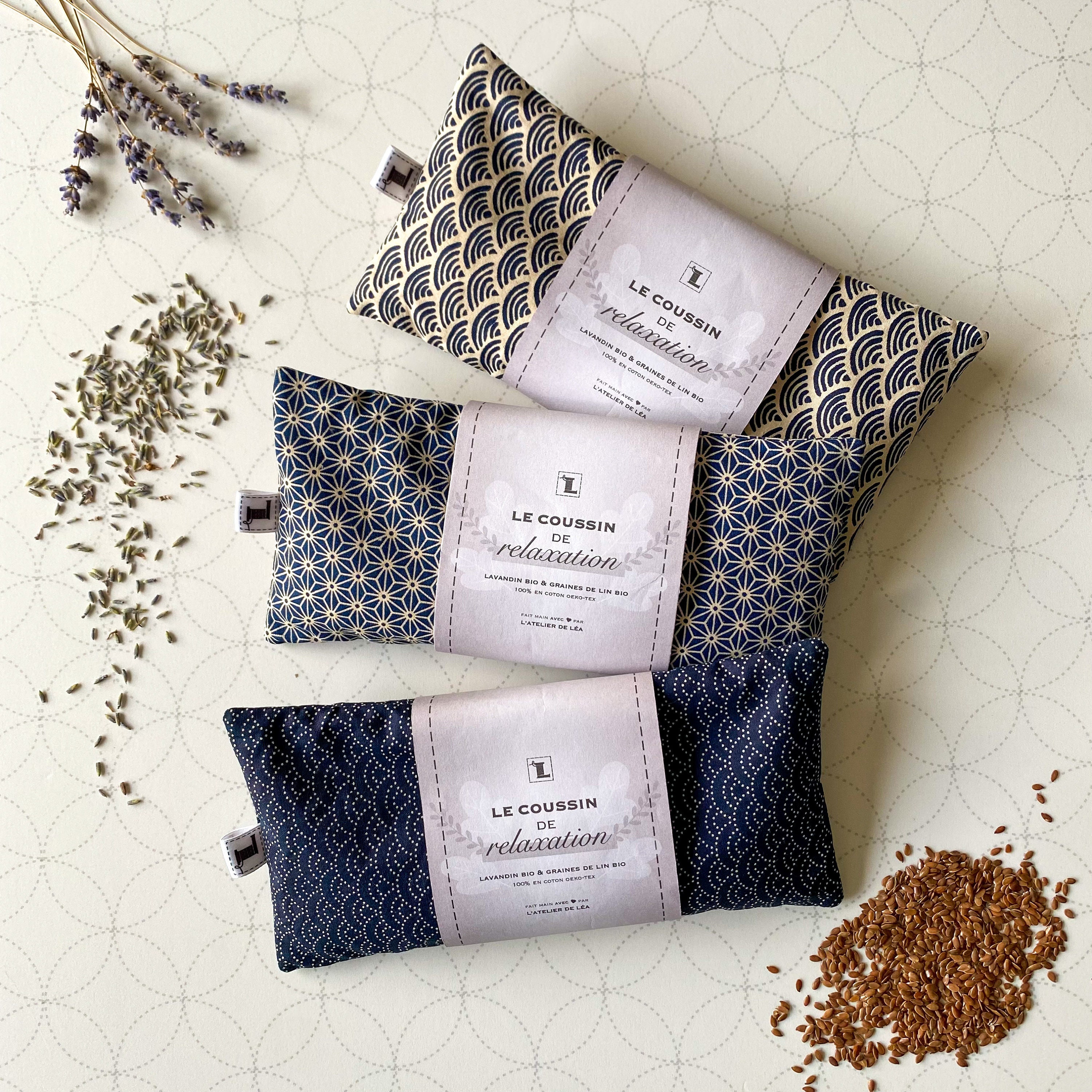 Coussin de Relaxation Yeux Graines Lin et Lavande Bio - Mini Bouillotte Méditation Yoga Bien-Être