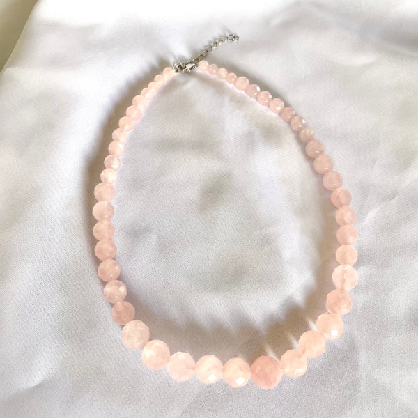 Rose Quartz Gradual Beaded Gemstone Unique Statement Necklace