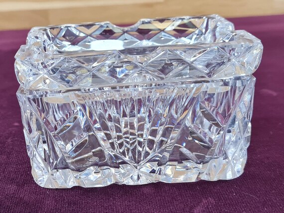 cut glass cigarette box KH Echt Bleikristall, Crystal With Ashtray Lid piece design with removable sterling knob top lid Vintage Etched Glass Cigarette Box