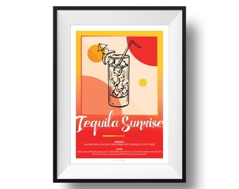 Tequila Sunrise Recipe Print | Fine Art | Colour | Wall Art | Cocktails | Kitchen | Decor | A4 | A3 | A2