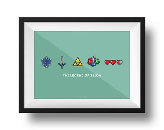 Zelda Icons Print | Fine Art | Colour | Wall Art | Video Game | Decor | A4 | A3 | A2