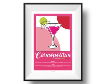 Cosmopolitan Recipe Print | Fine Art | Colour | Wall Art | Cocktails | Kitchen | Decor | A4 | A3 | A2