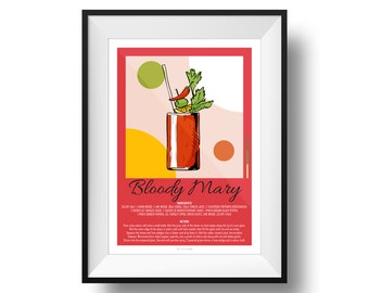Bloody Mary Recipe Print | Fine Art | Colour | Wall Art | Cocktails | Kitchen | Decor | A4 | A3 | A2
