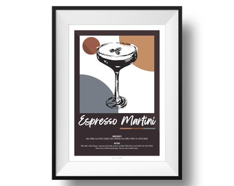 Espresso Martini Recipe Print | Fine Art | Colour | Wall Art | Cocktails | Kitchen | Decor | A4 | A3 | A2