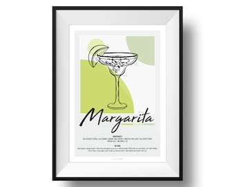 Margarita Recipe Print | Fine Art | Colour | Wall Art | Cocktails | Kitchen | Decor | A4 | A3 | A2