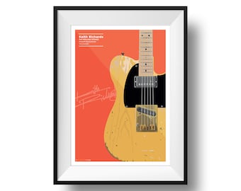 Keith Richards Guitar Print | Fine Art | Colour | Wall Art | Iconic Guitar | Rolling Stones | Fender | Decor | A4 | A3 | A2