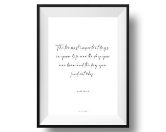 Mark Twain Important Days Print | Fine Art | Colour | Wall Art | Interiors | Inspirational | Quotes | Decor | A4 | A3 | A2