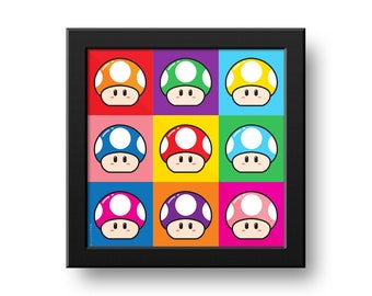 Shroom Pop Art Print | Fine Art | Colour | Wall Art | Mario | Video Game | Nintendo | Decor | 200mm Square