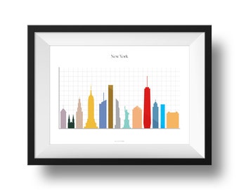 New York Skyline Print | Fine Art | Colour | Wall Art | Travel | Landscape | Scenery | Bar Chart | Decor | A4 | A3 | A2