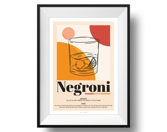 Negroni Recipe Print | Fine Art | Colour | Wall Art | Cocktails | Kitchen | Decor | A4 | A3 | A2