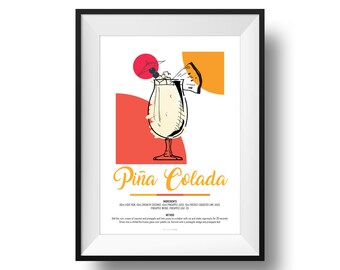 Pina Colada Recipe Print | Fine Art | Colour | Wall Art | Cocktails | Kitchen | Decor | A4 | A3 | A2
