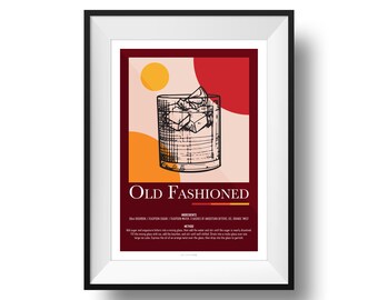 Old Fashioned Recipe Print | Fine Art | Colour | Wall Art | Cocktails | Kitchen | Decor | A4 | A3 | A2