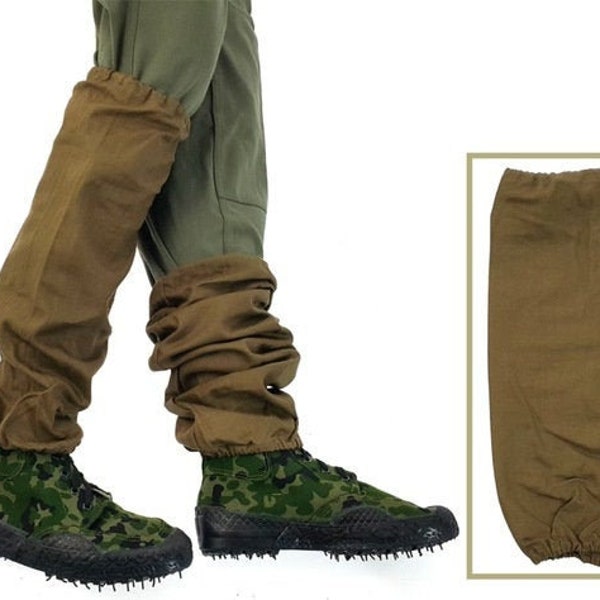 Guêtres de bottes militaires, guêtres de randonnée vintage, guêtres de toile armée, longue couverture de jambes brunes, guêtres de chasse