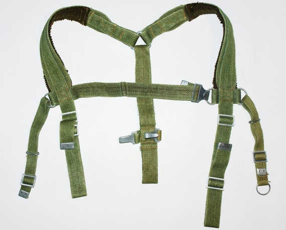 Vintage Linen suspenders, Green Military gift for… - image 5