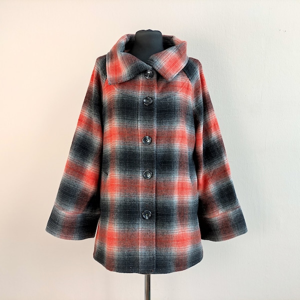 Check wool coat, 14 uk wool overcoat, checkered vintage coat, womens winter wool coat