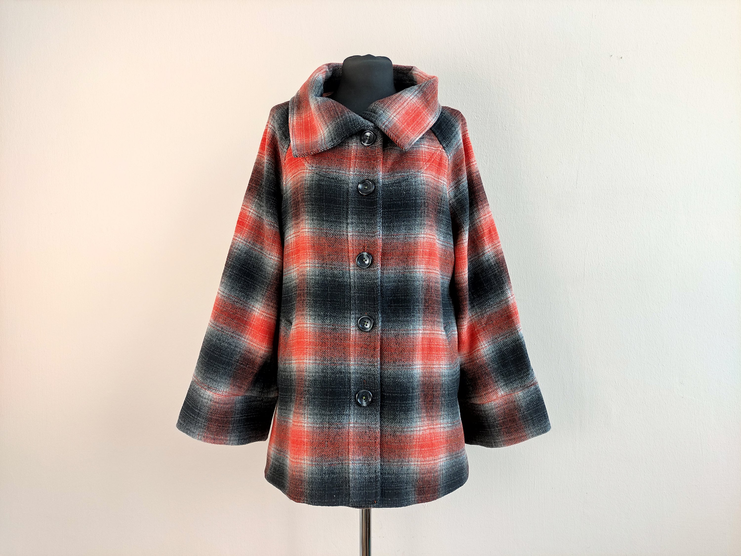 【EDIT CLOTHING】 Check wool marine coat Check Wool Coat, 14 Uk Wool Overcoat, Checkered Vintage Coat