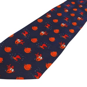 Fish tie, animal print necktie, navy blue vintage clothes