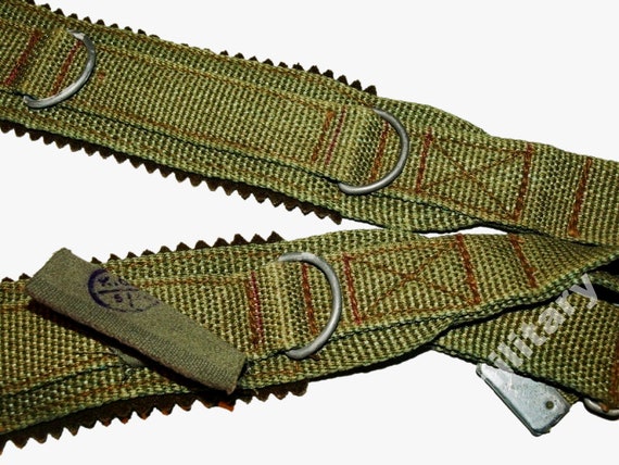 Vintage Linen suspenders, Green Military gift for… - image 4