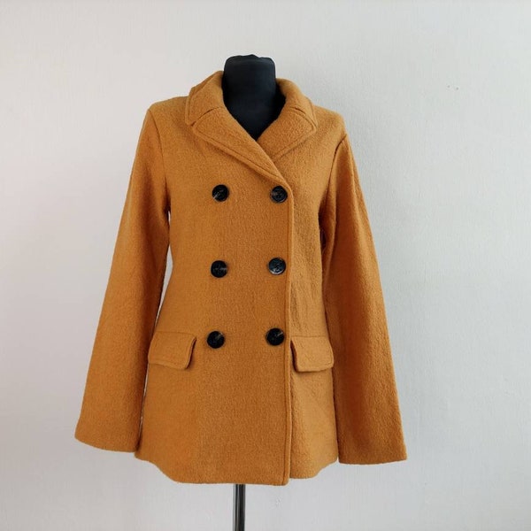 Manteau en pure laine moutarde, Manteau en laine S / 10 / 36, manteau jaune vintage, manteau en laine d’automne, Manteau court classique