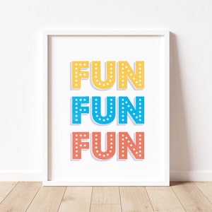 Impresión tipográfica divertida, arte mural para sala de juegos, decoración para habitación infantil, impresión divertida, impresión de letras divertidas, póster tipográfico, arte mural brillante