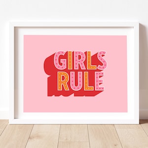 Stampa Girls Rule, ragazze che danno potere, citazione positiva, stampa ragazze che ispirano, arte murale motivazionale, decorazione camera da letto ragazze, arte murale ragazze