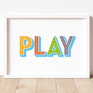 Impresión tipográfica, impresión de juego, arte mural de juego, decoración de sala de juegos, impresión para niños, decoración de sala de juegos, impresión positiva, impresión atrevida, arte mural colorido