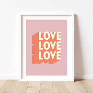 Impresión "Amor, Amor, Amor", Arte mural colorido, Impresión de amor, Póster, Arte mural de amor, Tipografía, Impresión motivacional, Impresión tipográfica, Impresión artística