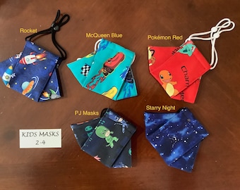 KIDS 2-4 years old 3D Face mask Washable Reusable 3 Layers Cotton Adjustable straps