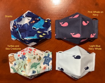 KIDS 5-8 years old 3D Face mask Washable Reusable Cotton 3 Layers Adjustable straps