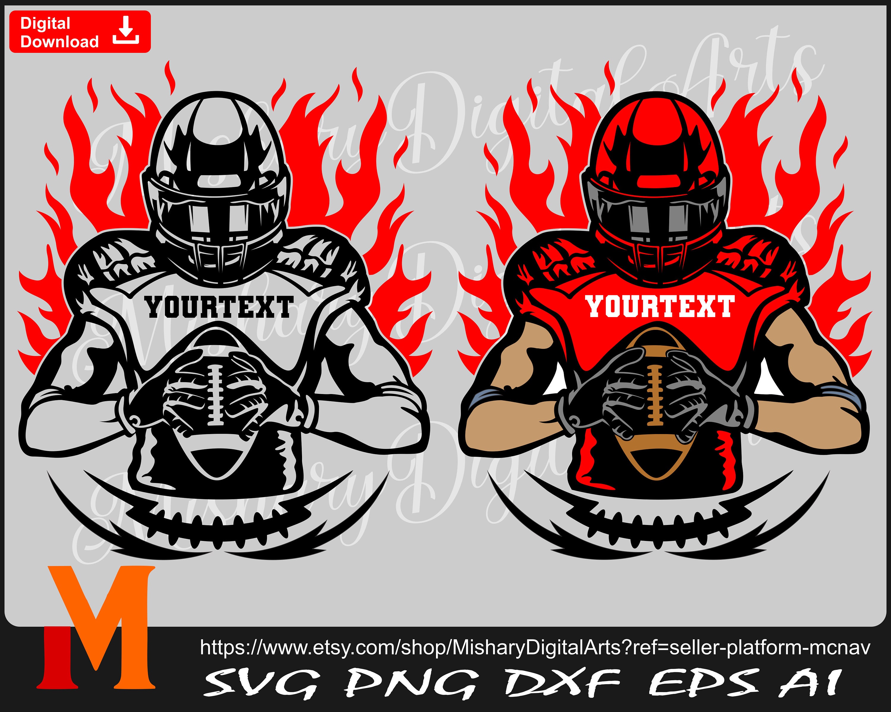 Football Player On Fire svg, American Football Svg, Football Name svg for Cricut, CNC, Laser, Vinyl Cutter, Decal Sticker, T-Shirt File.