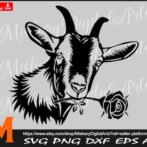 Goat silhouette #2, Rose svg, Goat svg - Cut and Printable Files Digital Download