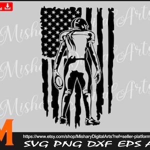 Distressed US Flag svg, Football Girl Player svg, American Football Svg for Cricut, CNC, Laser, Vinyl Cutter, Decal Sticker, T-Shirt File.