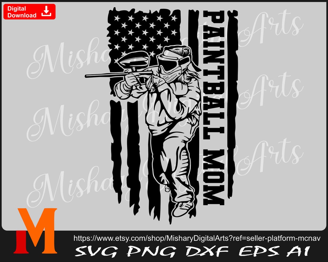 Patriotic US Flag Paintball Mom Svg / Paintball Svg Silhouette, Cameo
