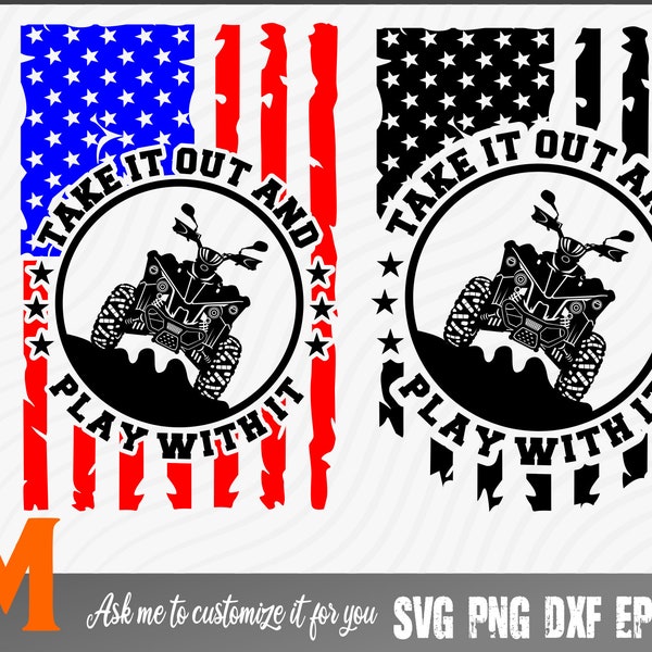 Comes with 2 Distressed US Flag Version  ATV Svg, American Flag svg, quad life svg, 4 wheeler svg - svg cut file, vector, dxf, silhouette