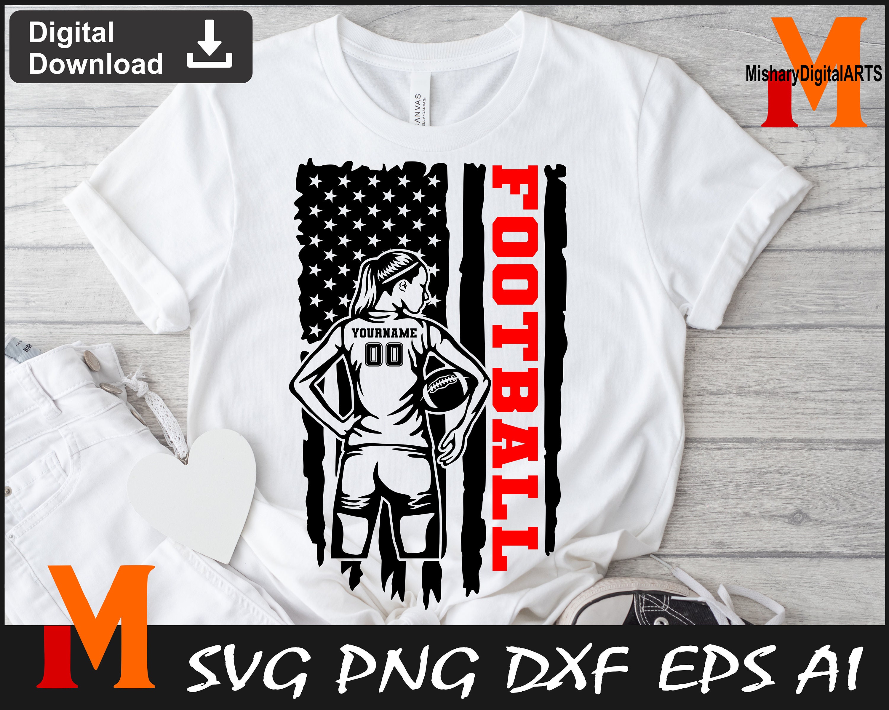 American Flag Football Girl Player Svg Football Svg American Etsy