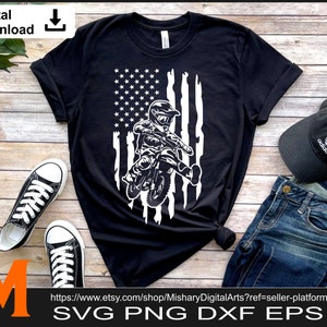 Patriotic Distressed American Flag Motocross Kid, Off road svg, Dirt bike svg, Motocross Svg  - SVG cut file, Vector, Png, Dxf & Silhouette