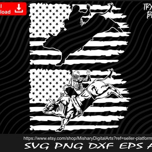 White Bull Riding svg, Patriotic svg, Cowboy, Riding, PNG, DXF, Cricut, CNC, Vinyl Cutter, Decal Sticker, T-Shirt File.