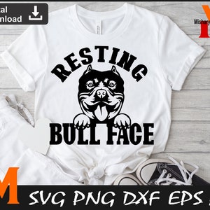 Resting Bull Face, Funny Pitbull Face, Peeking American Bully, Clipart, Silhouette - Cut and Printable Files Digital Download
