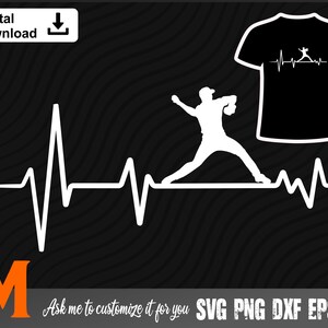 Heartbeat Baseball Player, Baseball SVG - Cut File, Png, Vector, Sports SVG for Baseball Lover