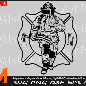 Running Firefighter with Logo Background, Firefighter svg - Silhouette, Cameo, Cricut, CNC, Laser, Vinyl Cutter, Decal Sticker, T-Shirt File