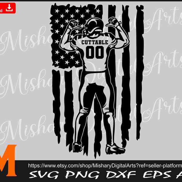 Patriotic US Flag svg, Football Player svg, American Football Svg, Football Name svg - Cricut, CNC, Laser, Vinyl Cutter, T-Shirt File.