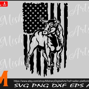 Distressed Us flag svg, Bull Svg, Bull Clipart, Buffalo svg, Cow svg - PNG, DXF, Cricut, CNC, Vinyl Cutter, Decal Sticker, T-Shirt File.