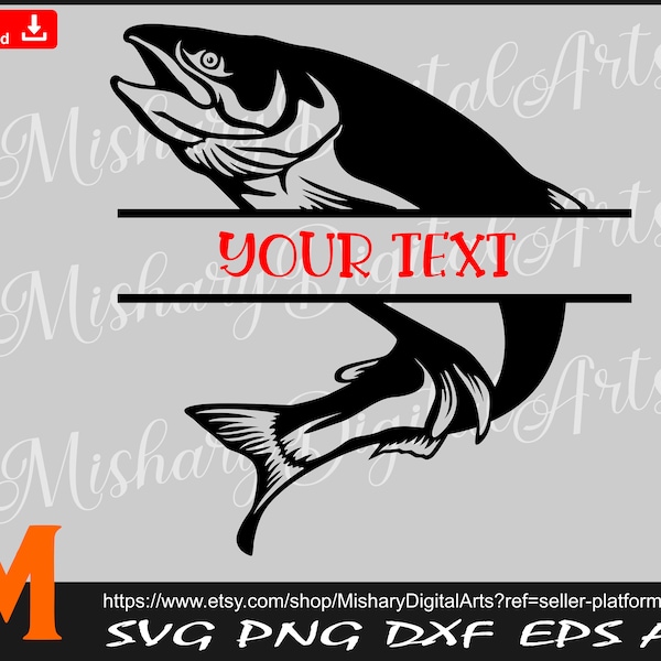 Salmon Name svg, Salmon svg, Atlantic Salmon svg -  Vector, Cricut, CNC, Sticker/Vinyl Cut file, for T-shirt.